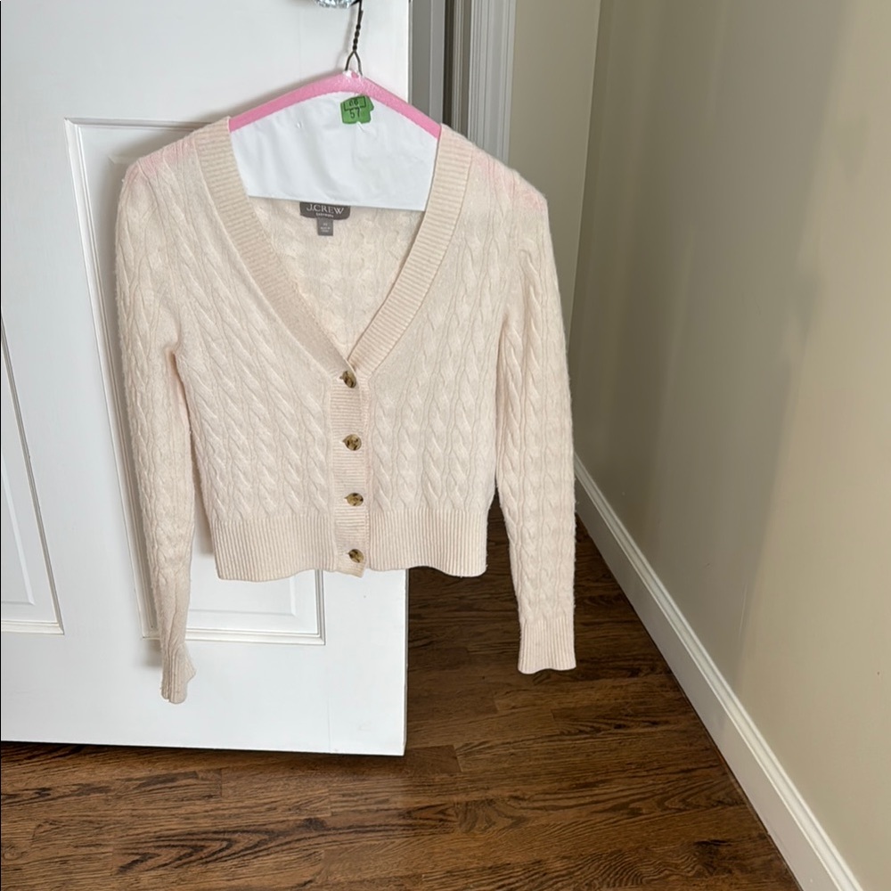 J crew Cable Knit V-Neck Cardigan - Cream 100% cashmere